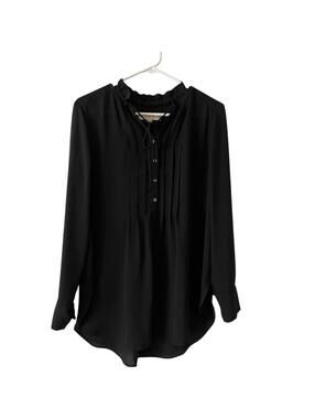 LOFT Long Sleeve Tunic Oversized Top Tie Neck Button Blouse Women's Medium